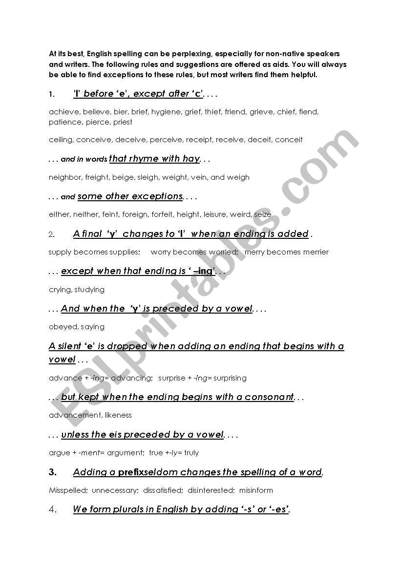 Spelling rules worksheet