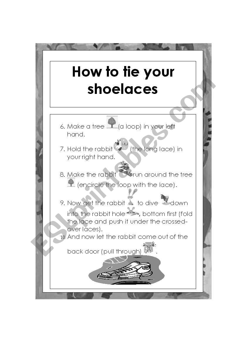 Black and white version of :Teach your students how to tie their shoe laces