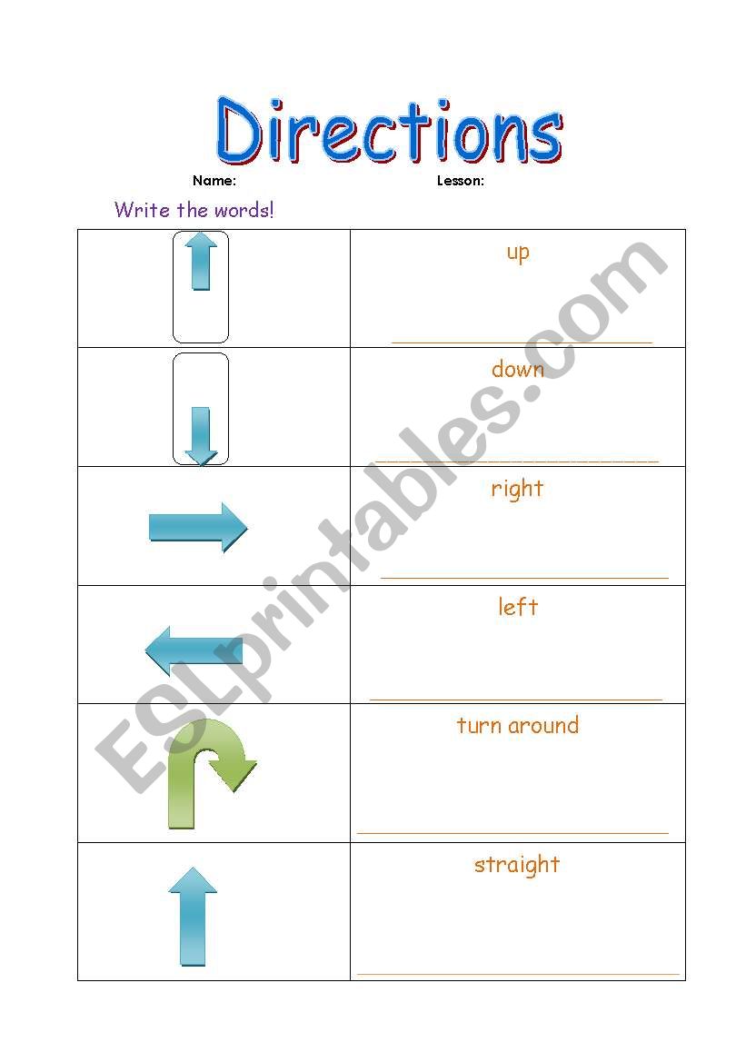 direction worksheet