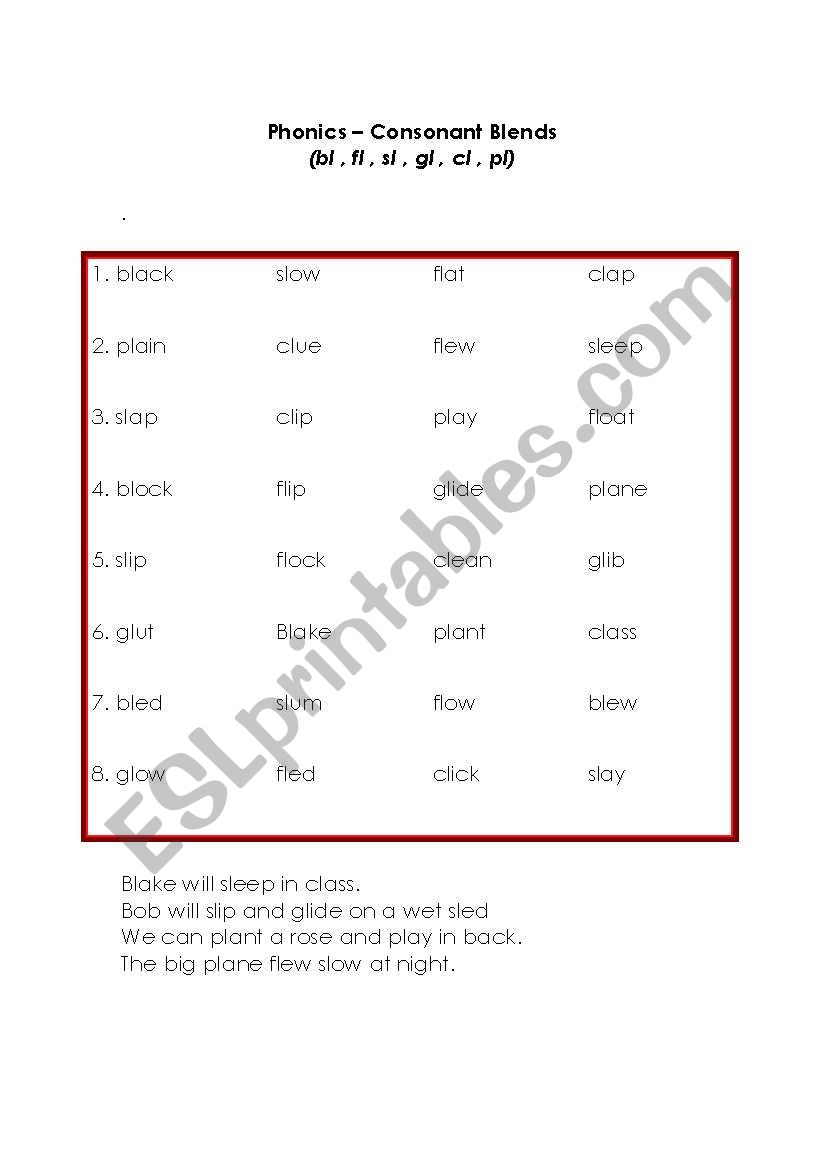 consonant blends worksheet