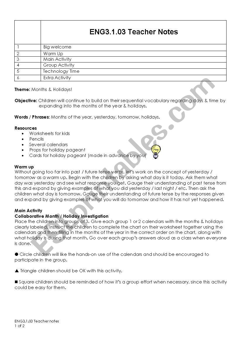 Months & Holidays!  worksheet