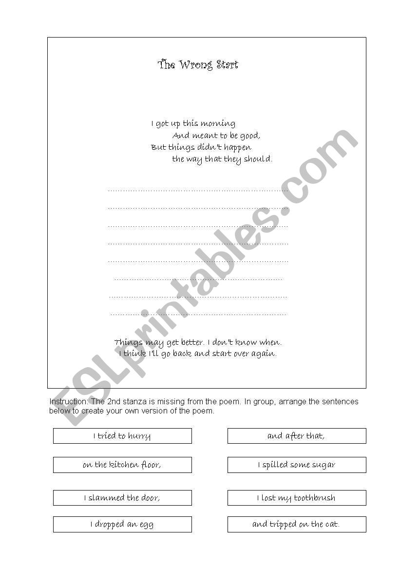 The Wrong Start worksheet