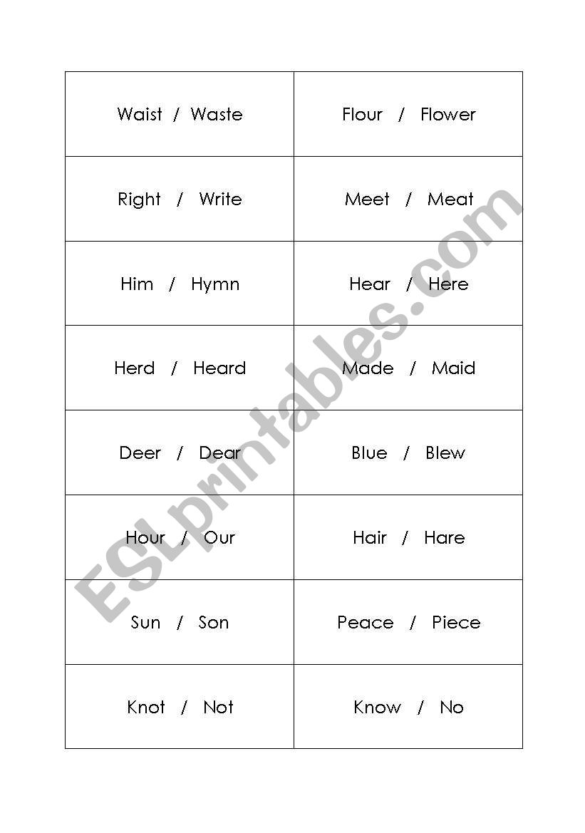 Homonyms worksheet