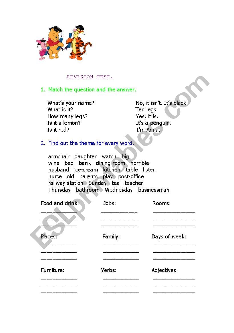 Elementary revision test worksheet