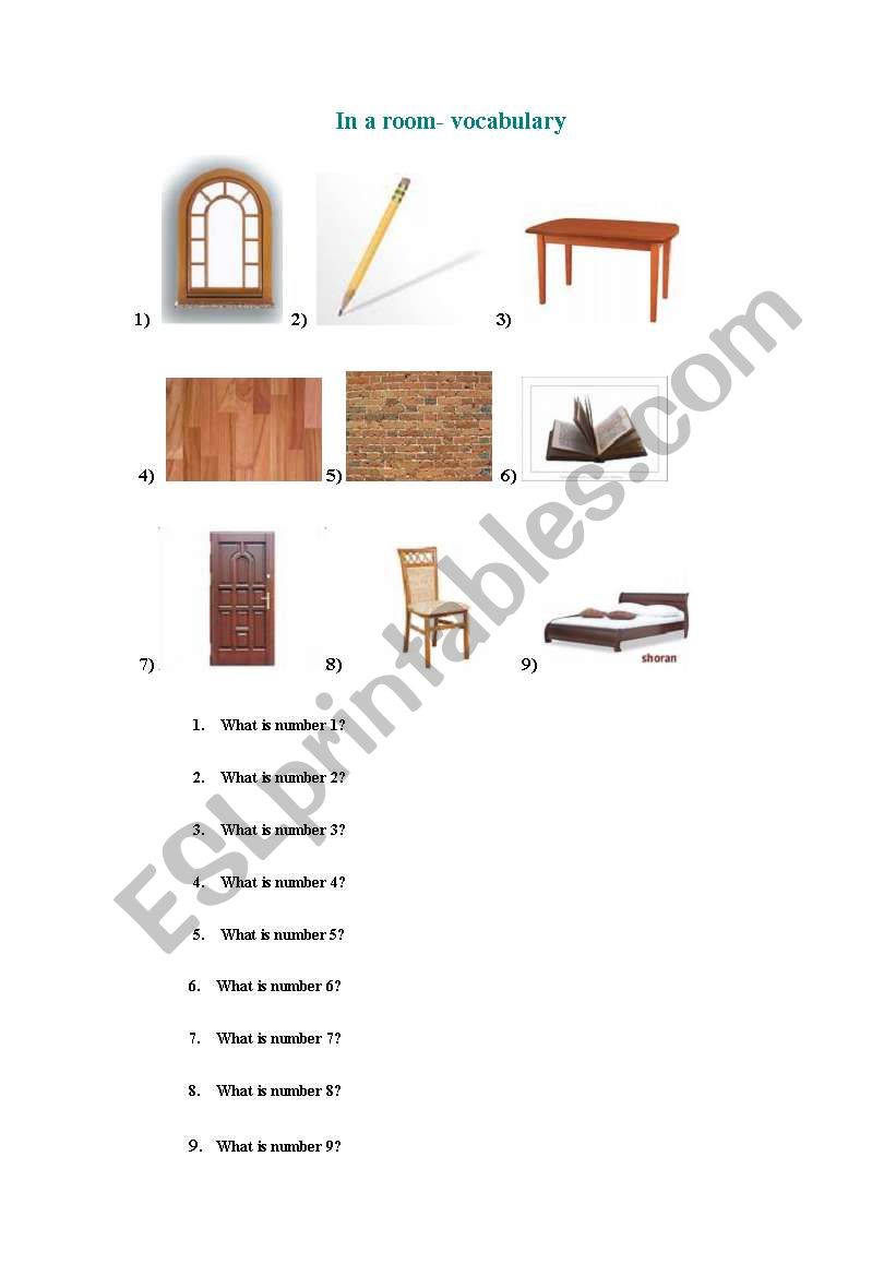 In a room- vocabulary worksheet