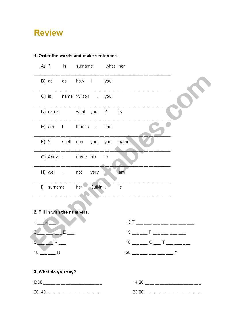 Review worksheet