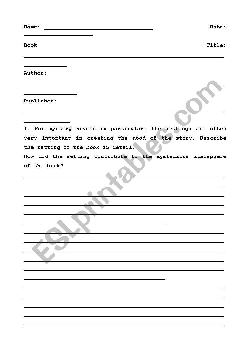 Book Report  worksheet