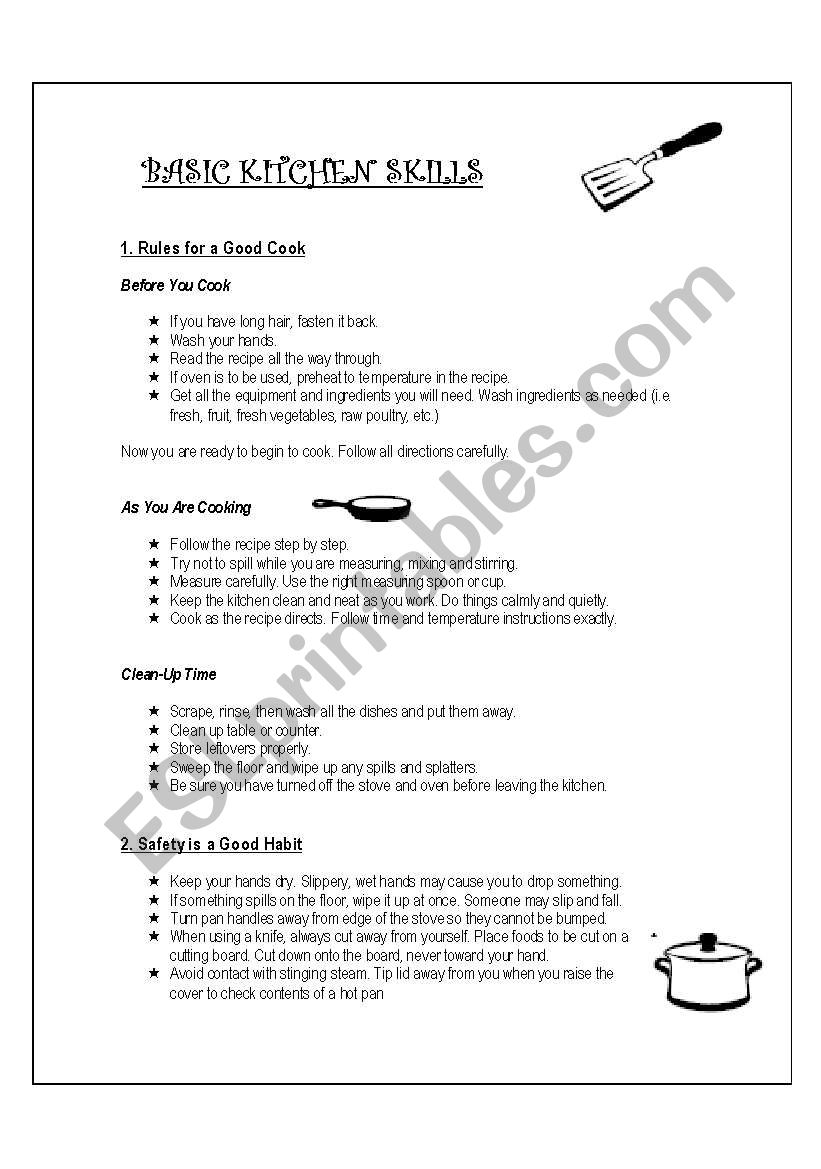 Basic Kitchen Skills-Handout worksheet