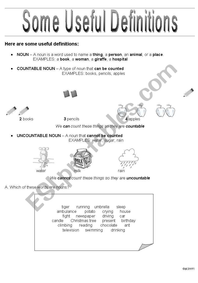 Useful Definitions, nouns, countable and uncountable