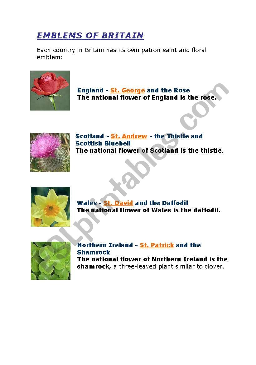 U.K (emblems of Britain) worksheet