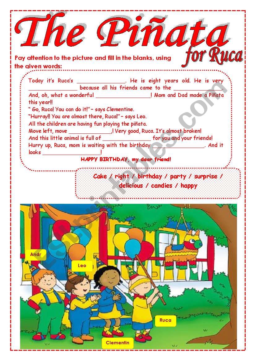 The PiÃ±ata for Ruca - reading comprehension (Two pages)