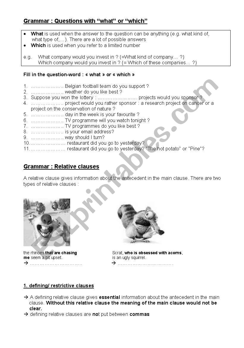 relative clauses worksheet