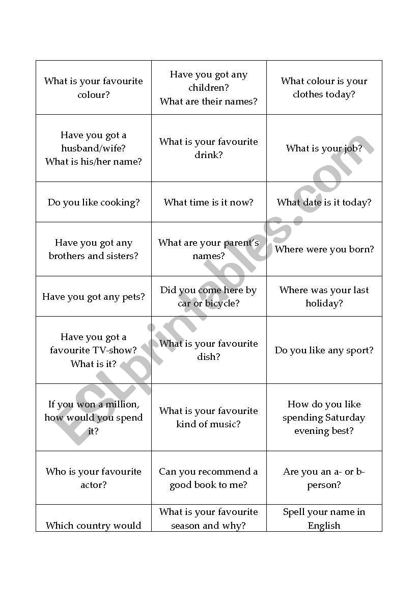 Get to know each other worksheet