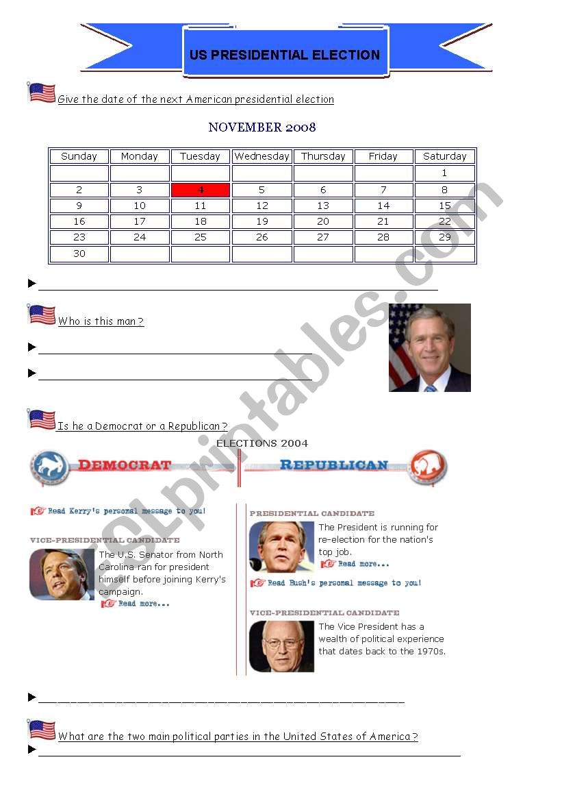 US elections worksheet
