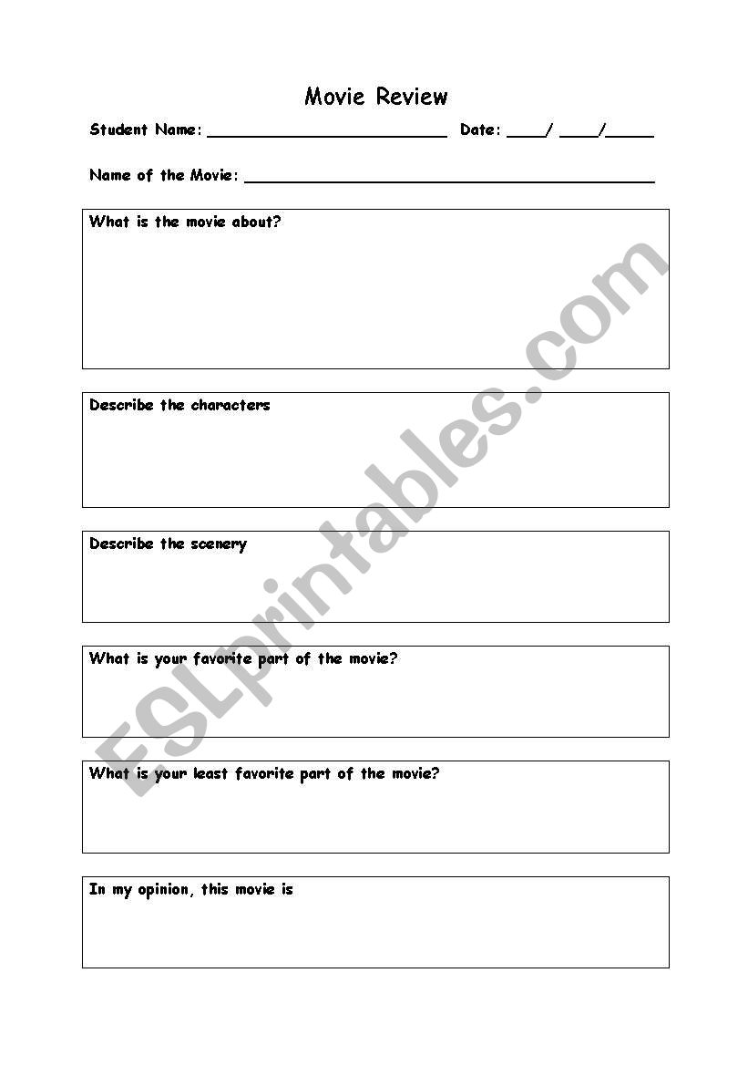 Movie Review sheet worksheet