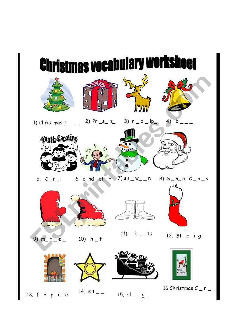 Christmas vocabulary worksheet