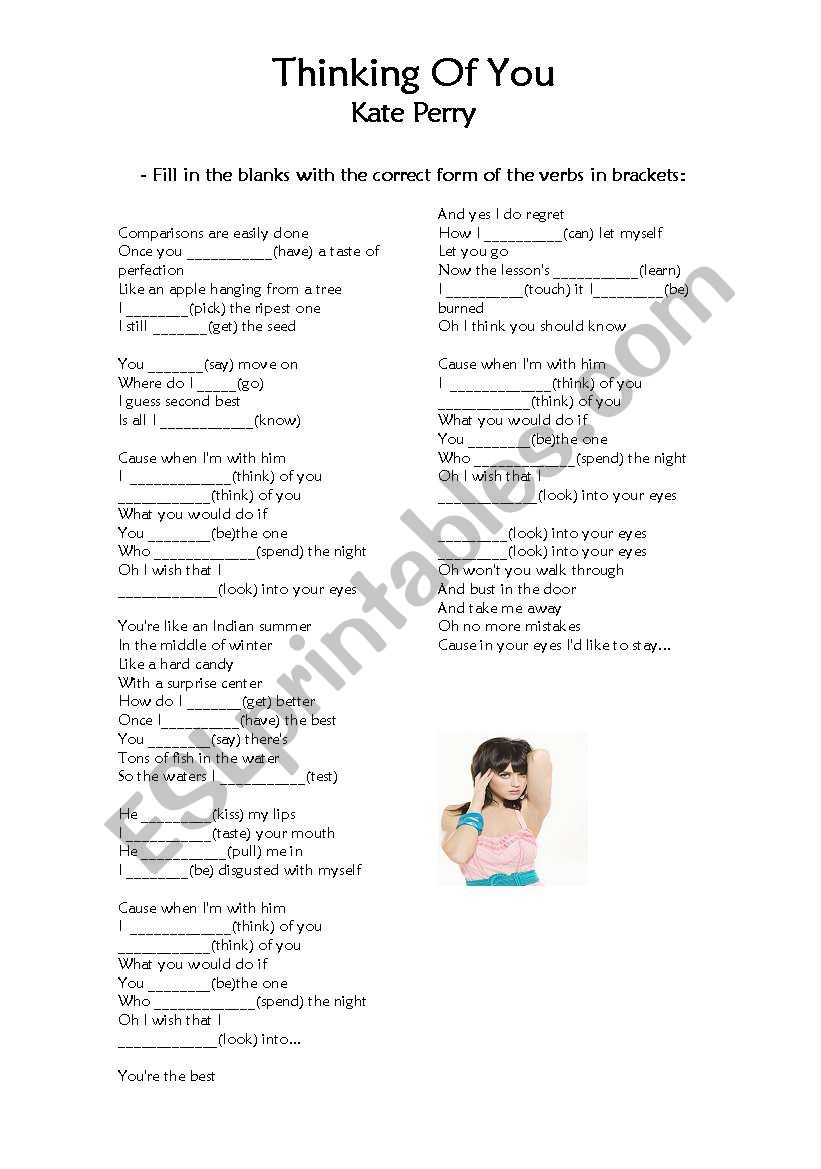 Kate Perry- Thinking of you worksheet