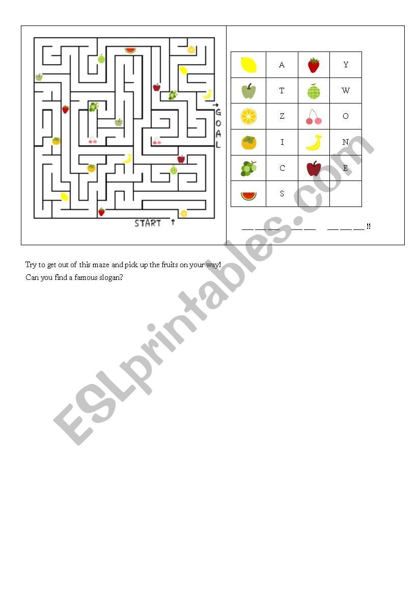 Fruits maze worksheet