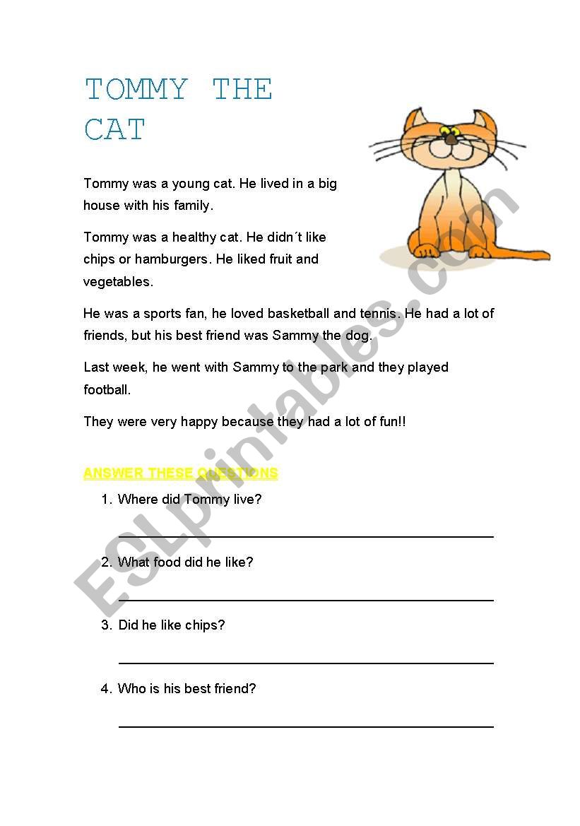 Tommy the cat worksheet