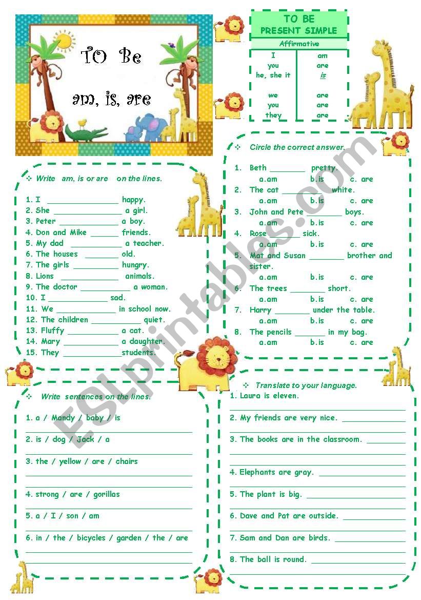 TO BE - present simple worksheet