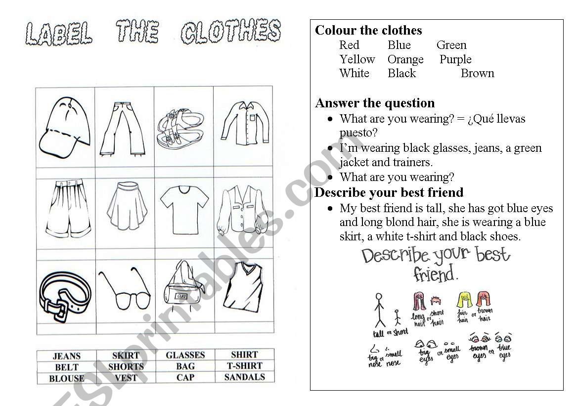 clothes matching and speaking worksheet