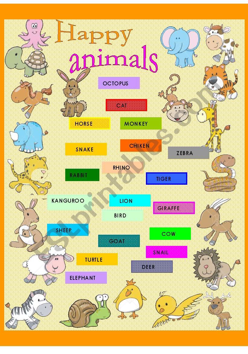 Happy animals worksheet