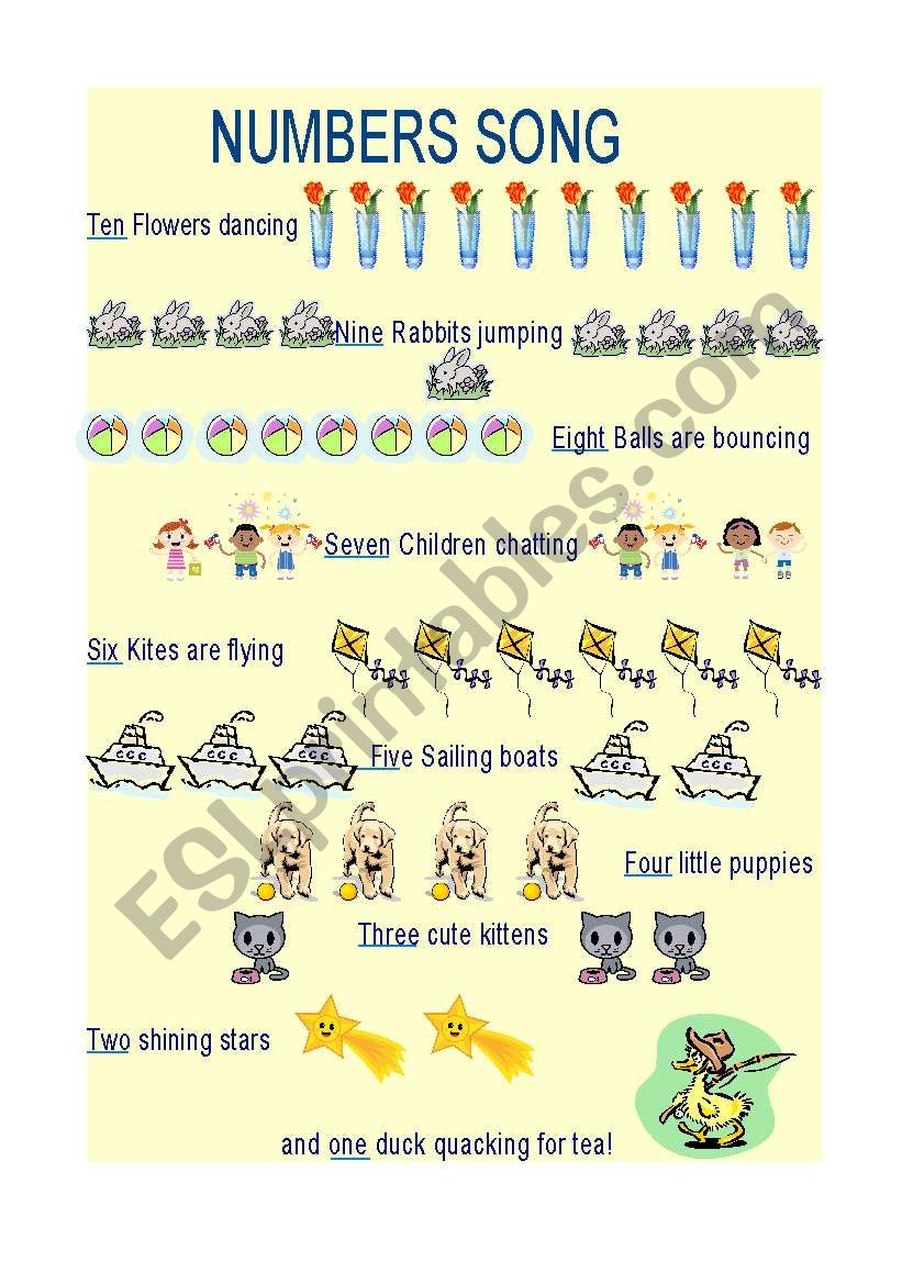 Numbers Song worksheet