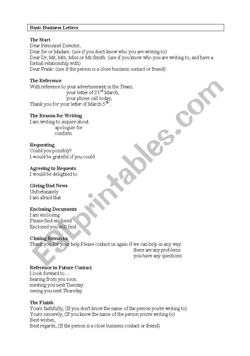 Informal and Business Letters worksheet