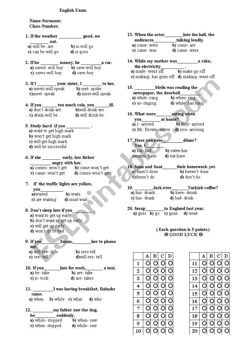 a test worksheet