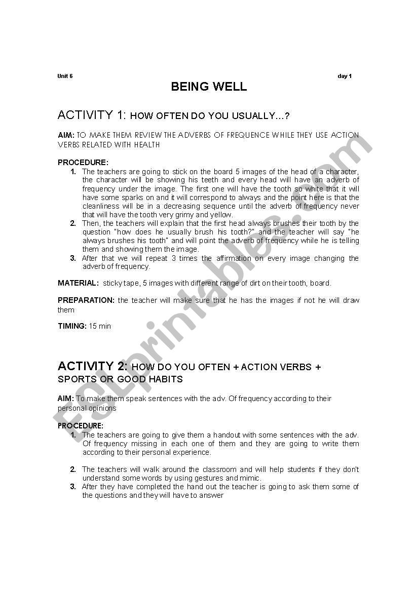 being well worksheet