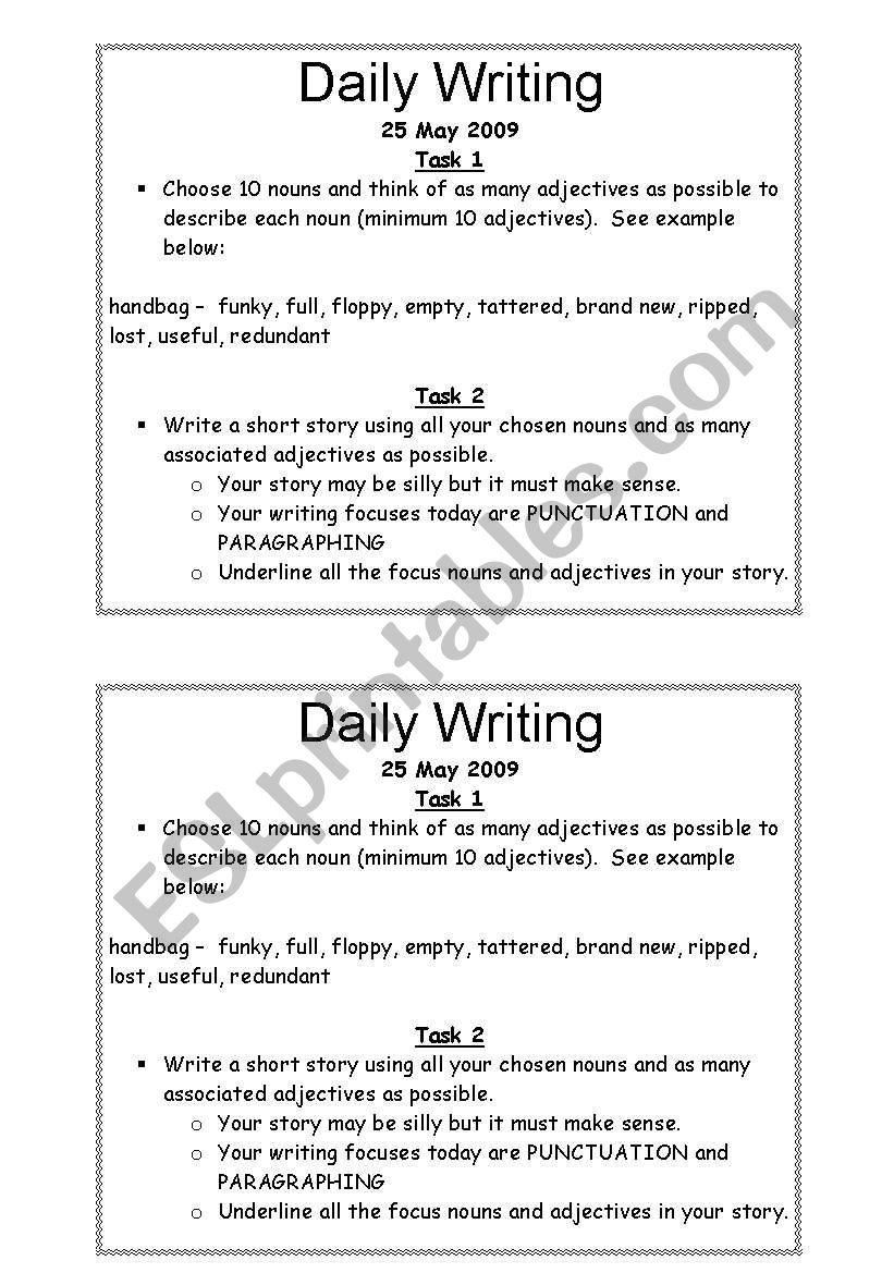 daily writing task worksheet