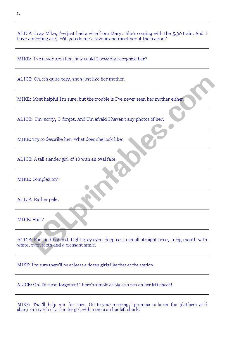 Appearance conversations worksheet