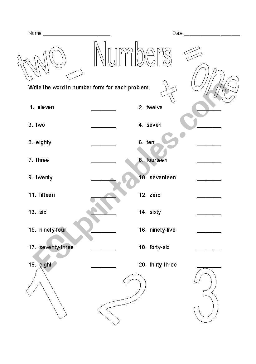 NUMBER WORDS worksheet