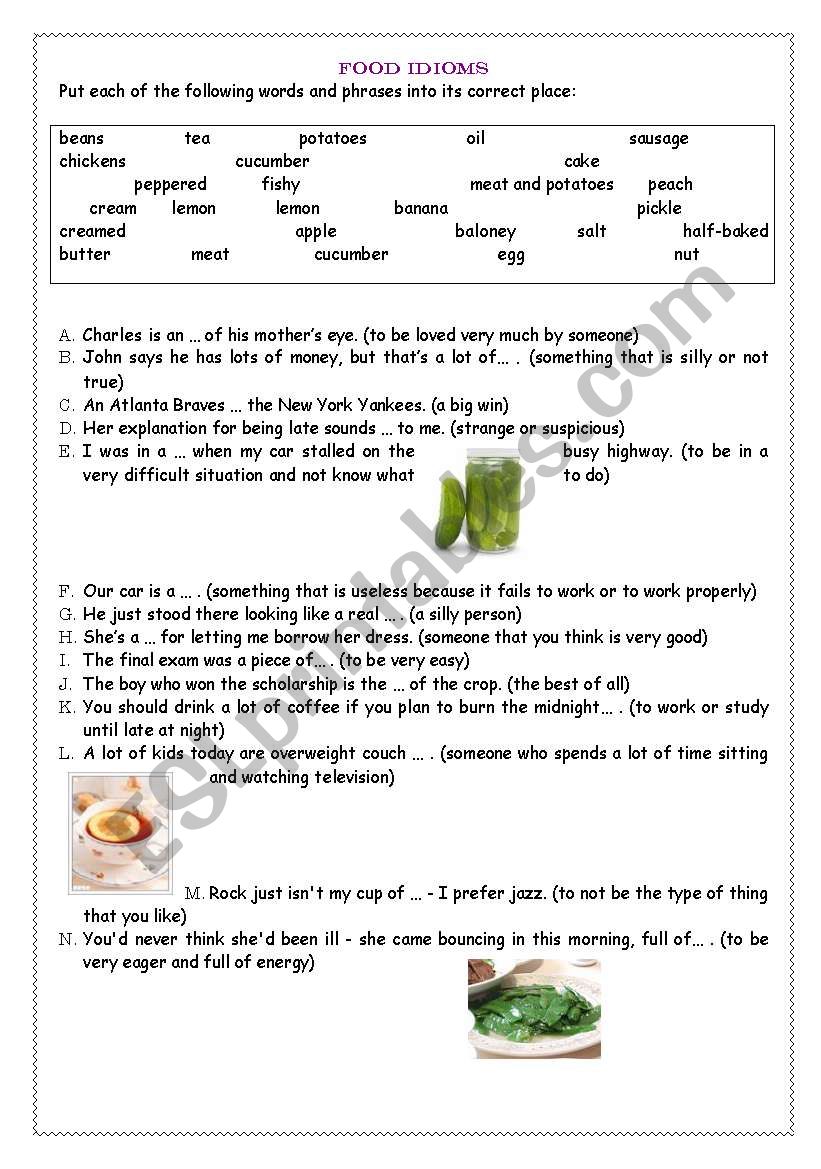 Food Idioms worksheet