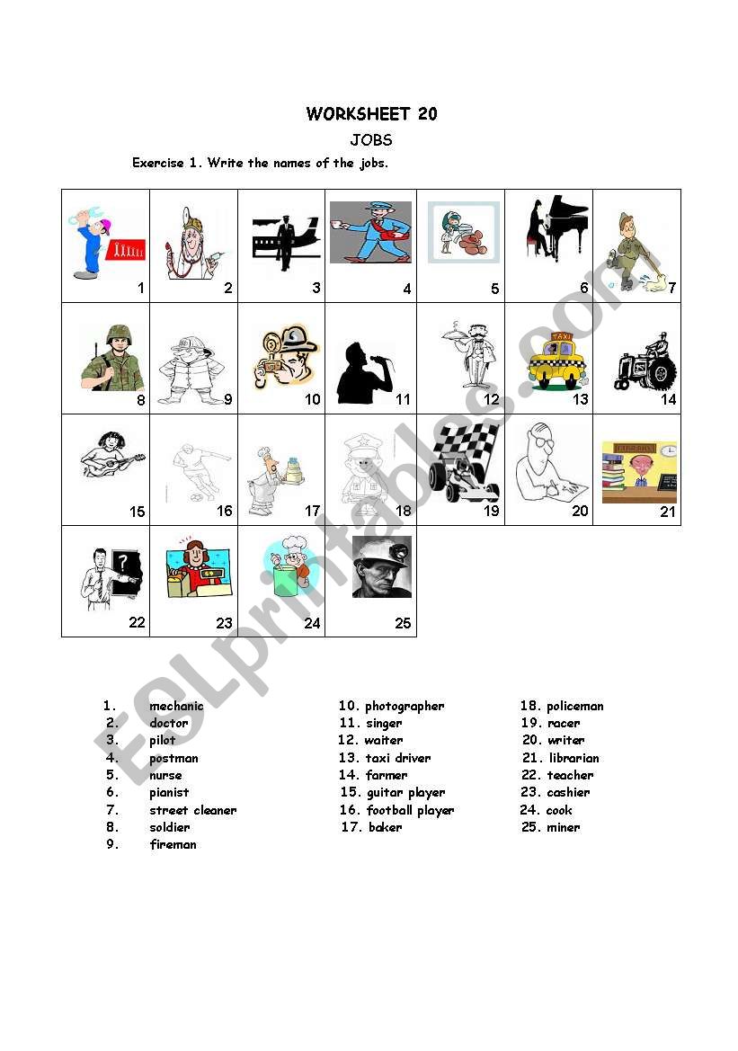 ESL vocabulary  JOBS - ANSWER worksheet