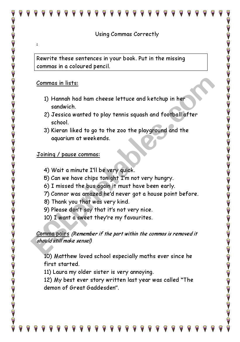 Using Commas Correctly! worksheet