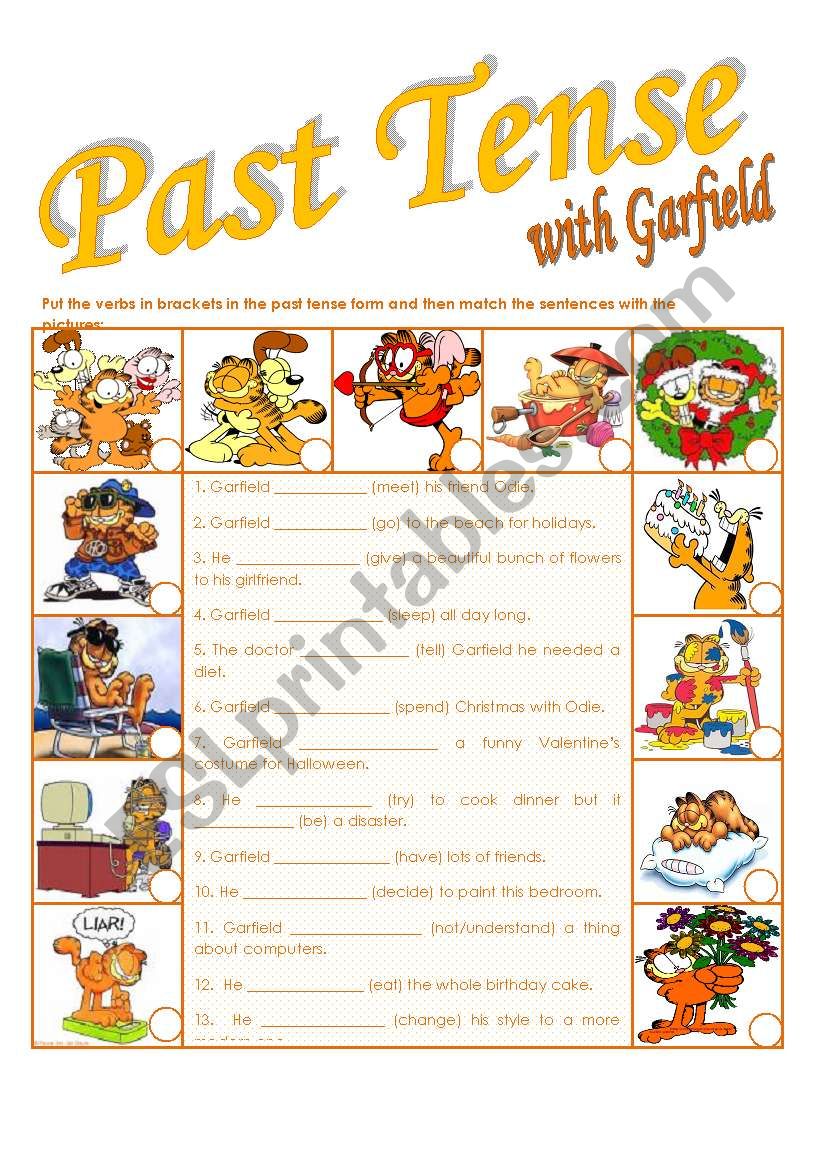 Past Tense with Garfield worksheet