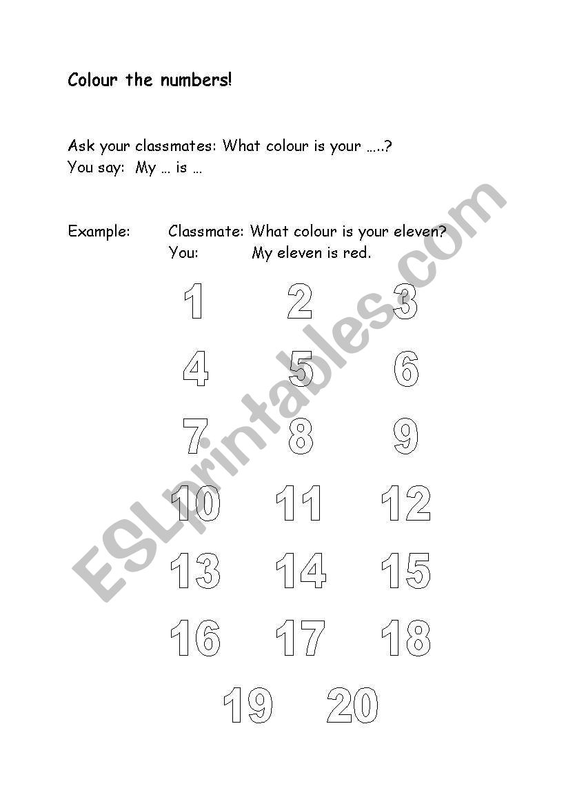 Colour the numbers worksheet