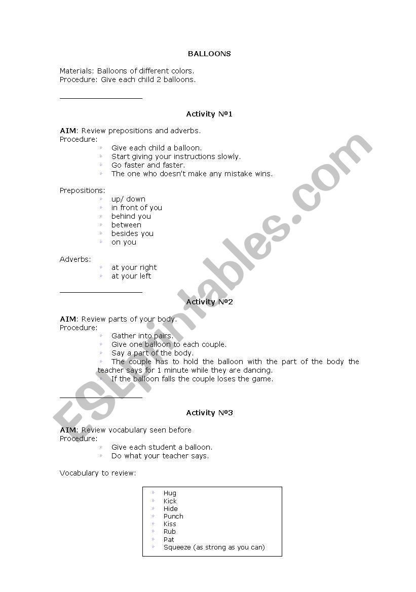 Working with Balloons! worksheet
