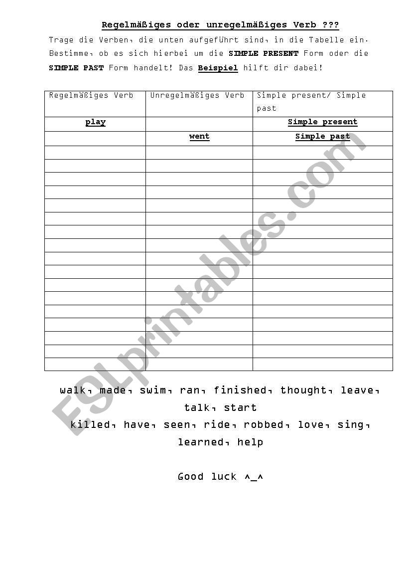 Regular or irregular verb? worksheet