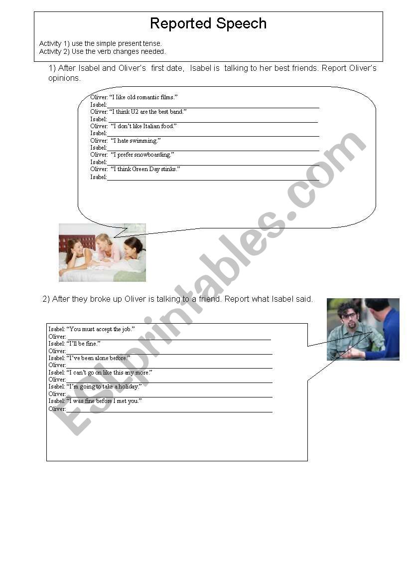 Reported speech worksheet