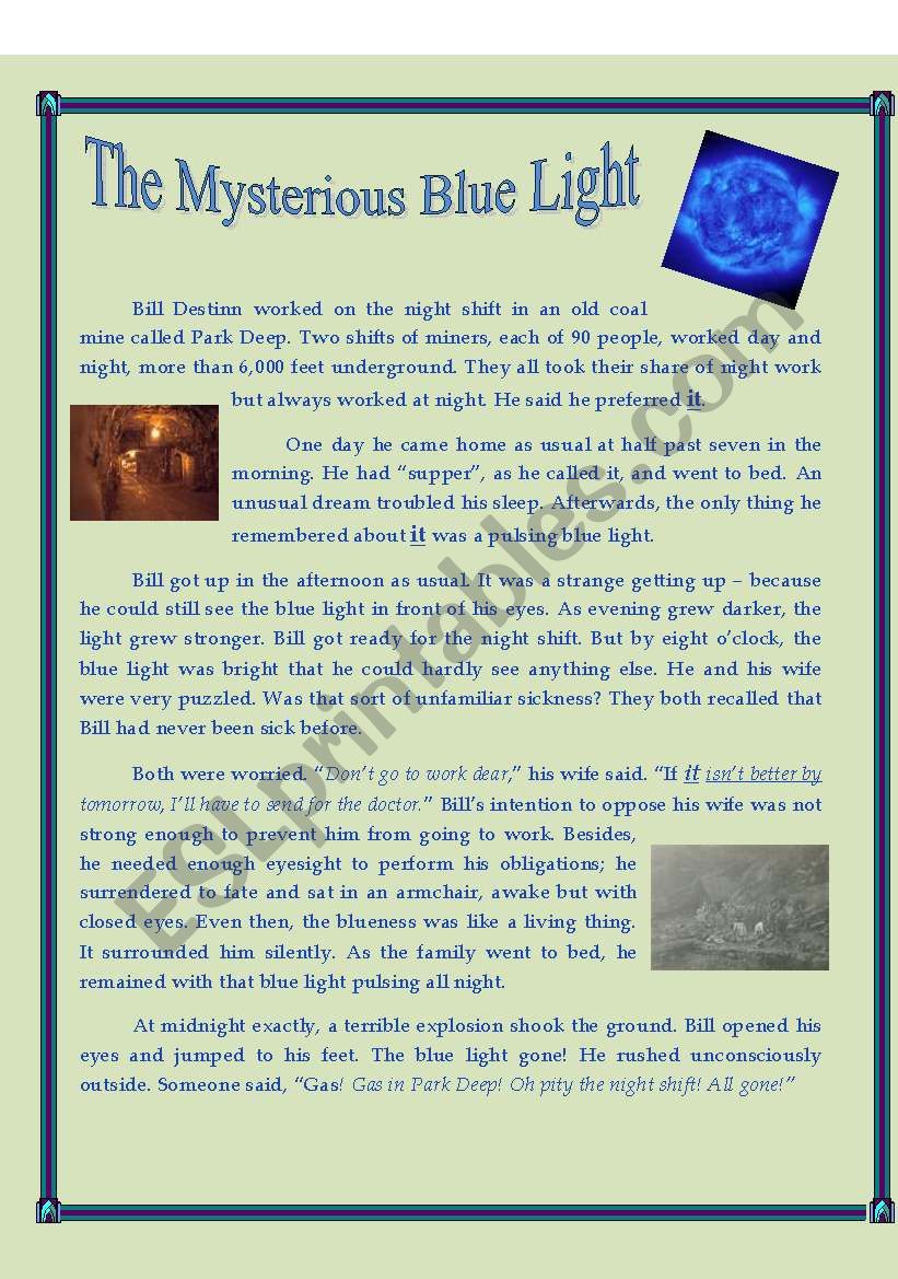 the mysterious blue light worksheet
