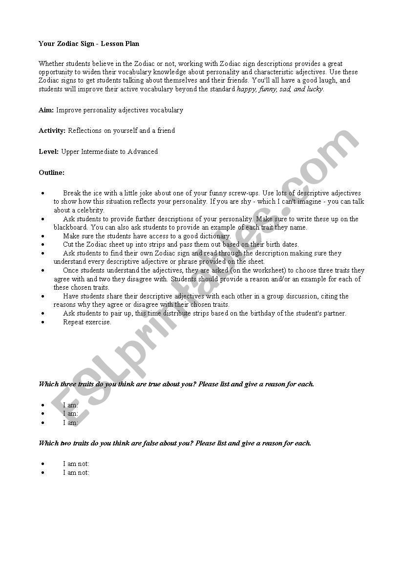 Zodiac Sign worksheet