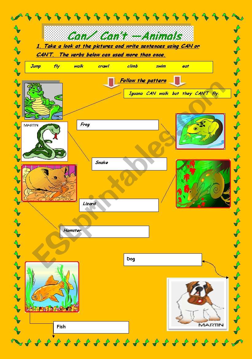 Can _ cant _ Animals worksheet