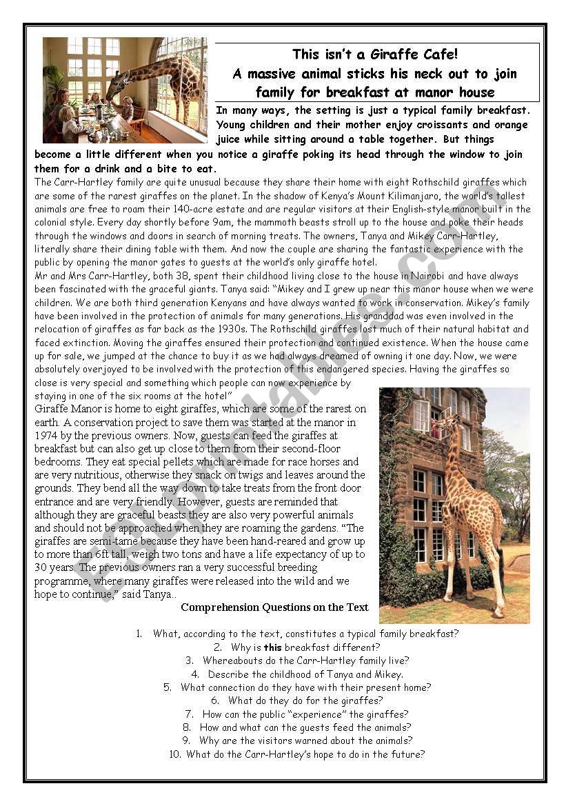 Giraffe Hotel worksheet