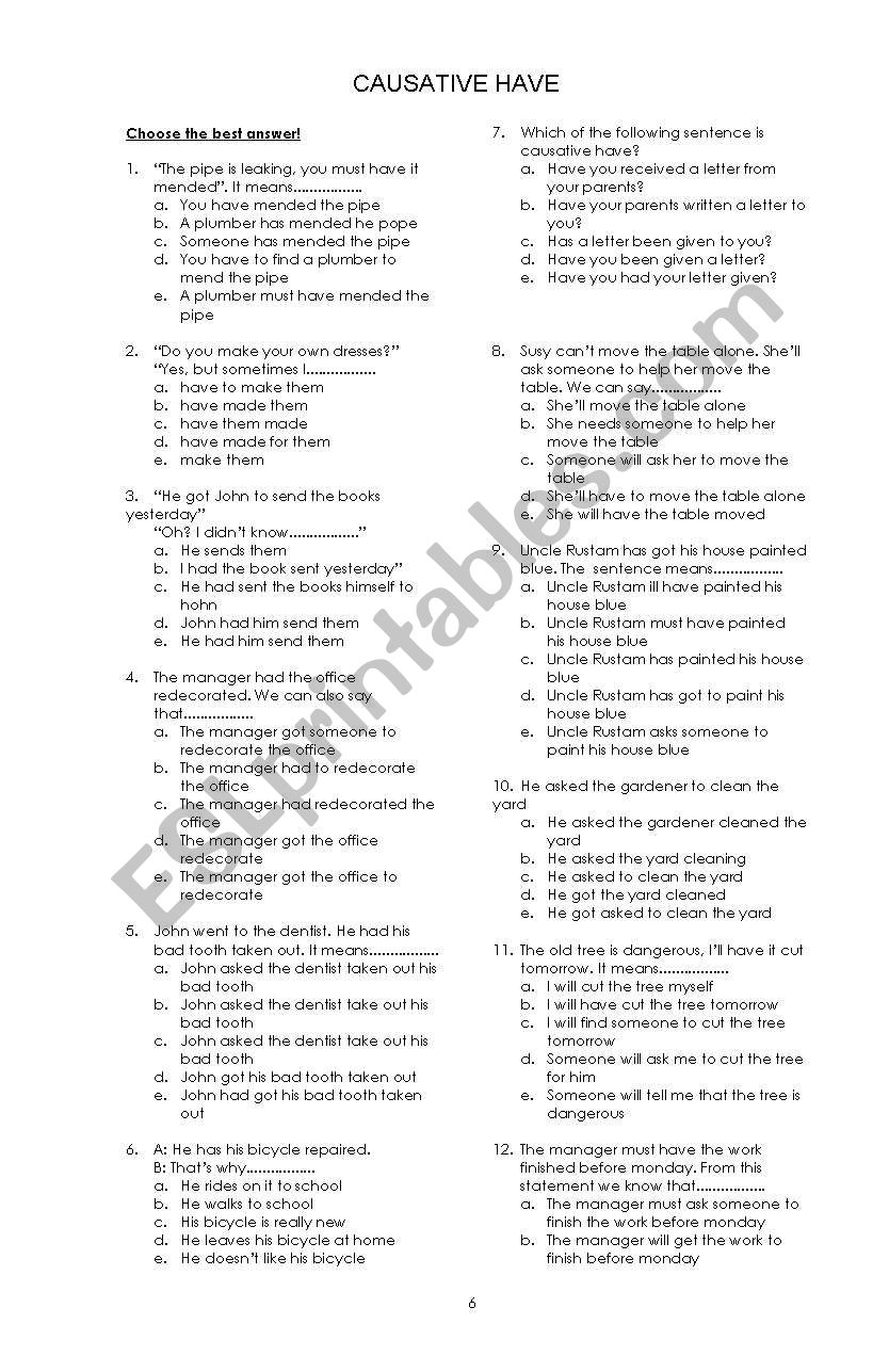 causative have worksheet worksheet