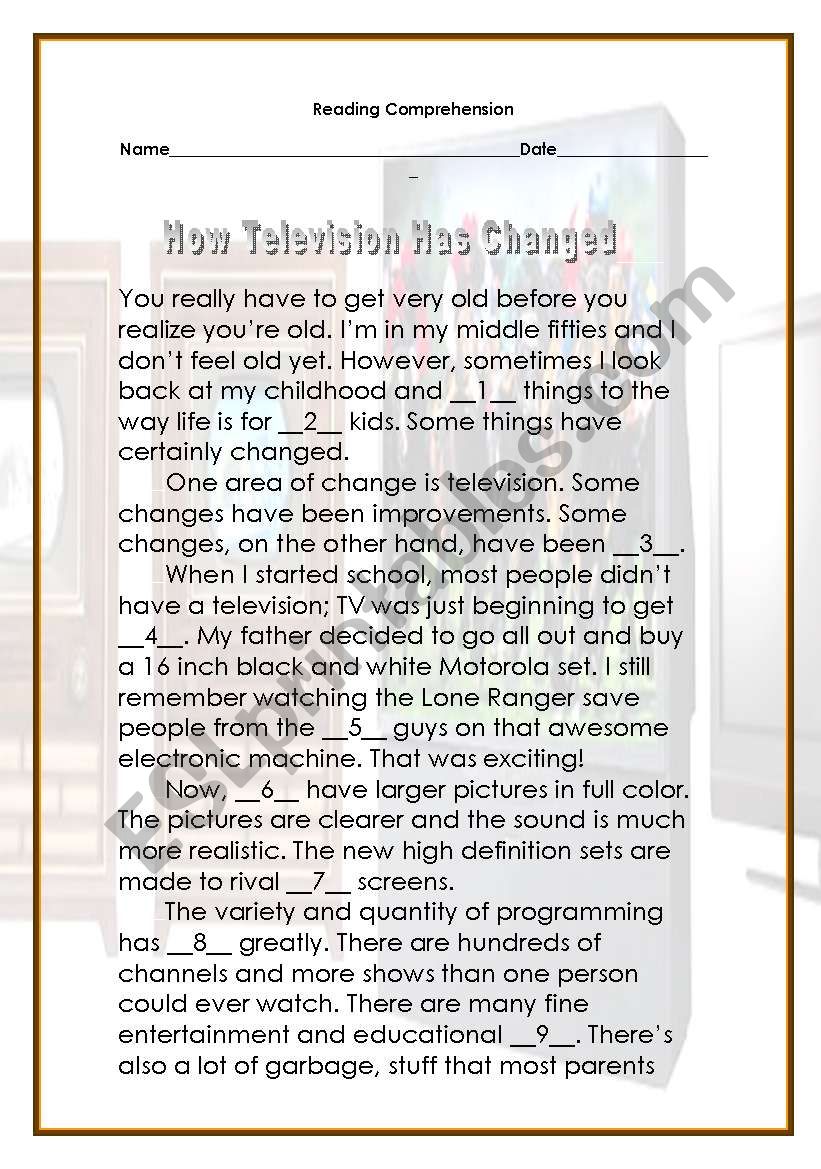 How television has changed worksheet