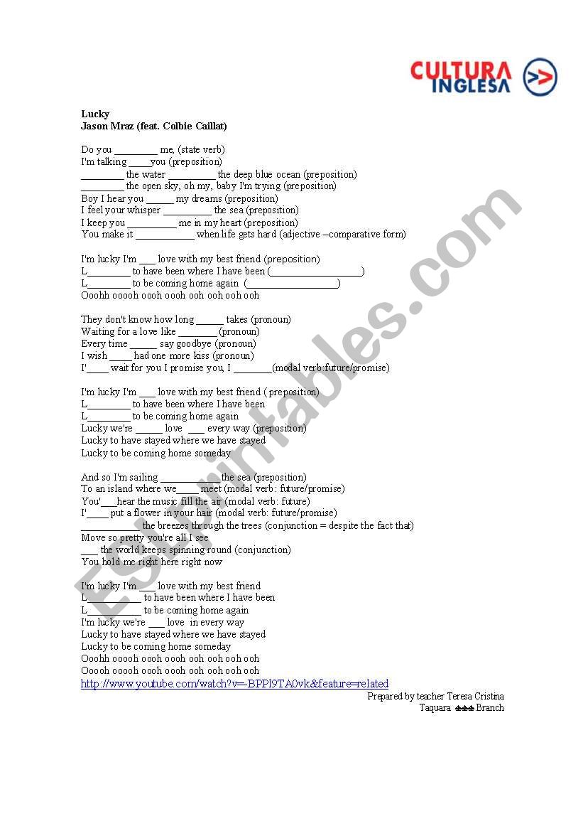 Song Lucky worksheet