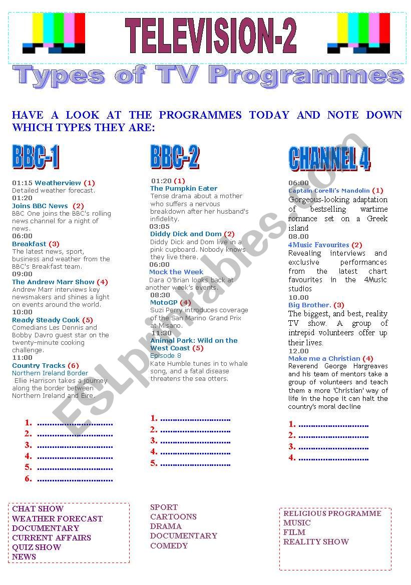 Types Of Tv Programmes Worksheets