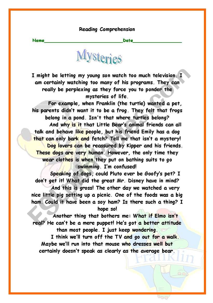 Mysteries  worksheet